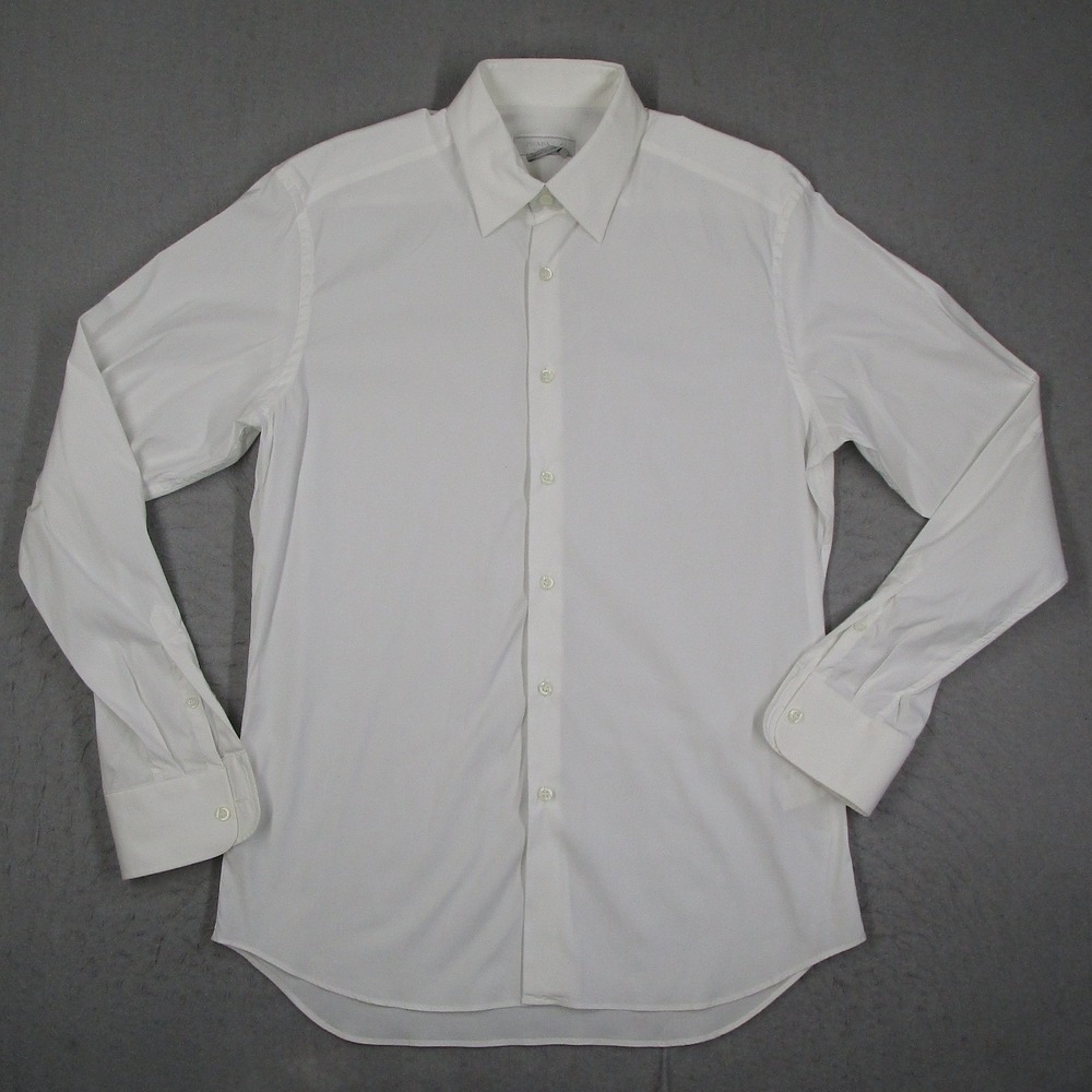 Prada Milano Mens White Stretch Cotton Button Down Dress Shirt 40 15.75 UCM669